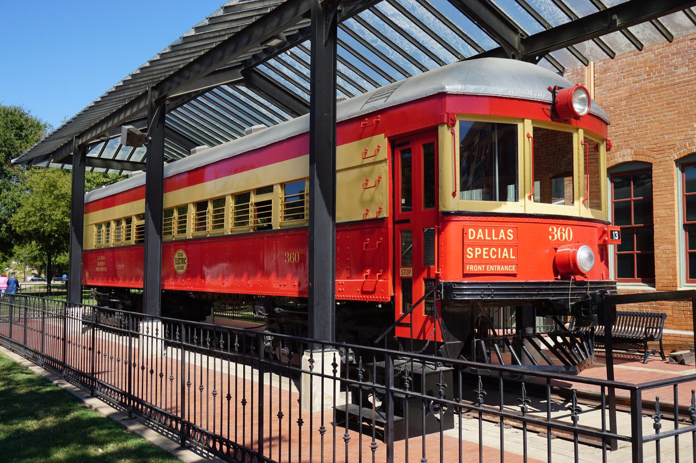 Texas Electric Railway Car 360 on display at the Interurban Railway Museum in Plano.