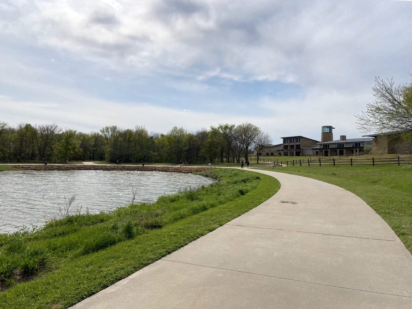 The Nature and Retreat Center overlooking a pond at Oak Point Park in Plano.