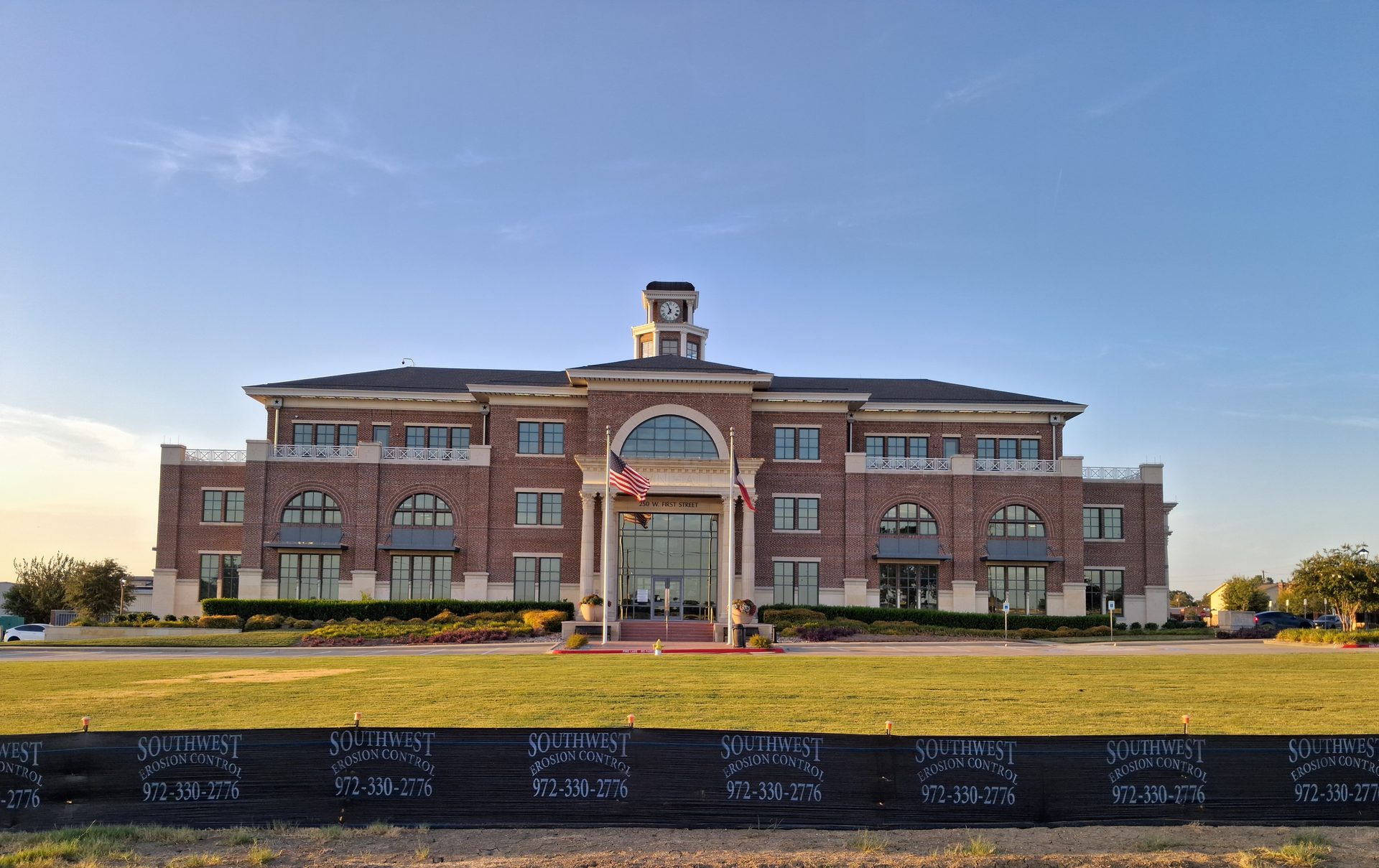 The front entrance of Prosper Town Hall.