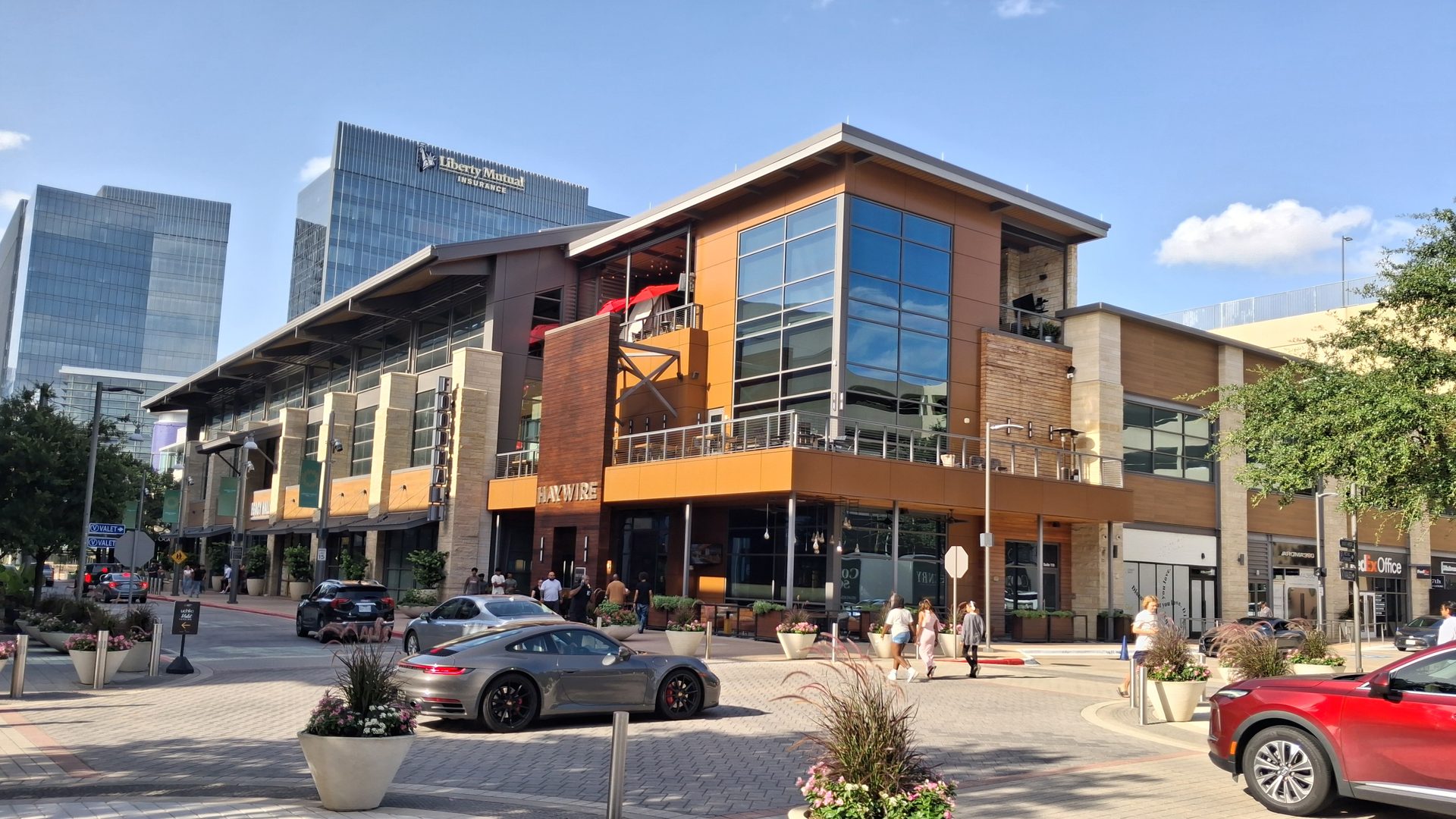 Shops, restaurants, and office towers at Legacy West in Plano.
